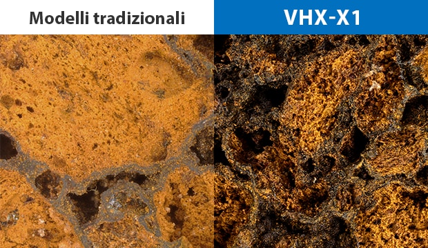 Visualizza le sottili irregolarità della superficie a basso ingrandimento