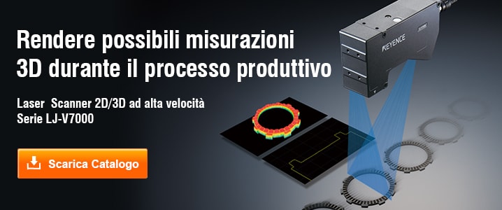 Rendere possibili misurazioni 3D durante il processo produttivo Laser Scanner 2D/3D ad alta velocità Serie LJ-V7000 Scarica Catalogo