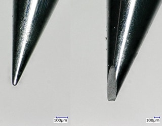 Osservazione di una punta di un utensile scheggiata