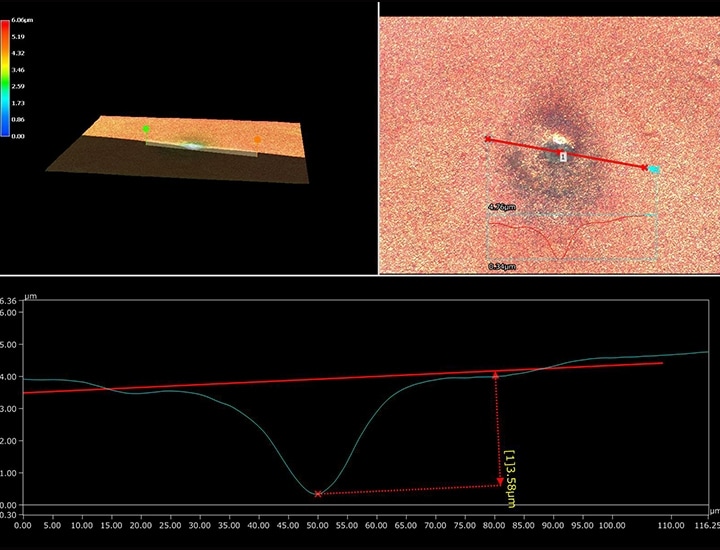 Misurazione 3D di forma e profilo su un microporo